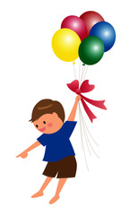 風船で飛ぶ男の子