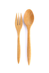 wooden spoon and fork on white