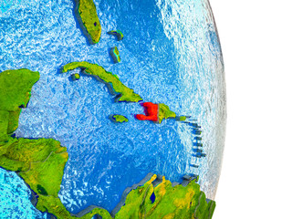 Haiti on 3D model of Earth with divided countries and blue oceans.