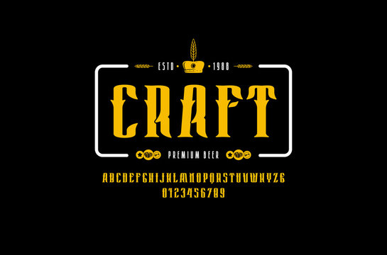 Craft beer emblem and decorative serif font in vintage style