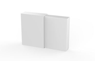 White sleeve cardboard box template standing vertical, mock up template on isolated white...