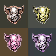 Set of Pork heads in different colors.