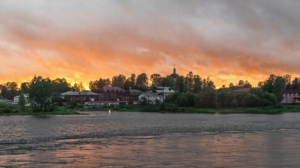 Fototapeta premium Russia .Volga.Beautiful sunset. The Town Of Myshkin.Volga.