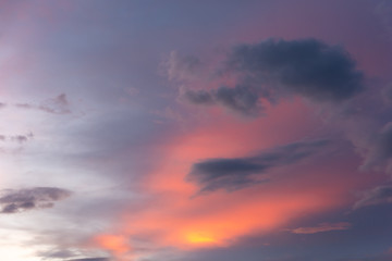 Beautiful and colorful cloudy sunset sky.