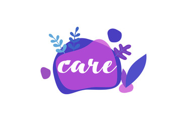 Care. Purple Blue Flat Natural Background Words letter Design