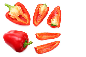 sliced sweet bell pepper isolated on white background. top view