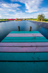 Background of wood, colorful wooden bridge. Built on the grounds or built for the river view, strong and practical.