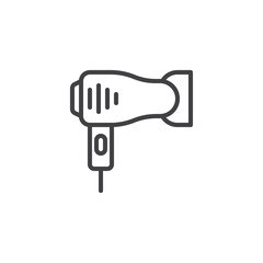 Hairdryer outline icon. linear style sign for mobile concept and web design. Blowing hot air simple line vector icon. Hair drying symbol, logo illustration. Pixel perfect vector graphics