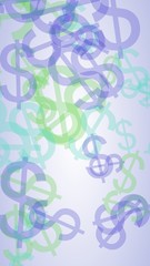 Multicolored translucent dollar signs on white background. Vertical image orientation. 3D illustration