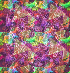 Abstract background colorful illustration. Bright graffiti art with symbols, object shapes and lines