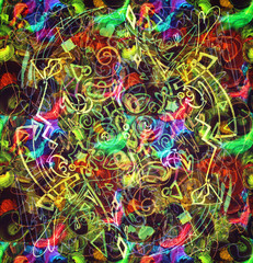 Fototapeta premium Abstract background colorful illustration. Bright graffiti art with symbols, object shapes and lines