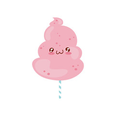 Pink cotton candy cute Kawaii food cartoon character vector Illustration on a white background