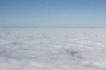 Fototapeta na wymiar aerial shoot sky clouds from above, horizon lane, empty space for copy or text