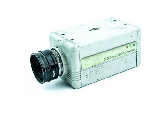 old cctv camera on white background, analog camera Stock Photo | Adobe Stock