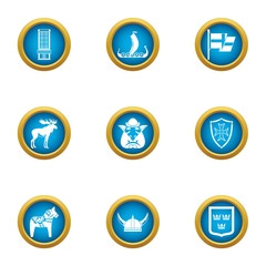 Viking icons set. Flat set of 9 viking vector icons for web isolated on white background