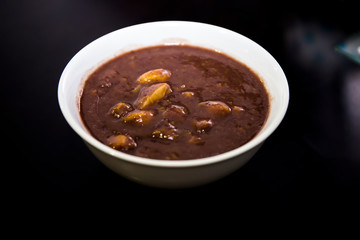 Red bean soup with stick rice gnocchi