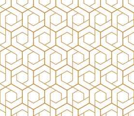 The geometric pattern with lines. Seamless vector background. White and gold texture. Graphic modern pattern. Simple lattice graphic design