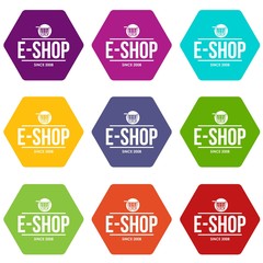 E shop icons 9 set coloful isolated on white for web