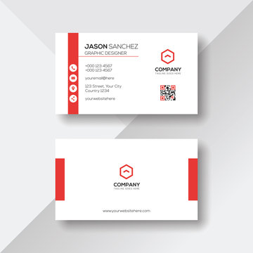 Simple and Clean White Business Card with Red Details