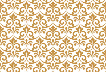 Wallpaper in the style of Baroque. Seamless vector background. White and gold floral ornament. Graphic pattern for fabric, wallpaper, packaging. Ornate Damask flower ornament