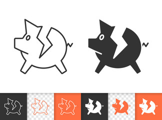 Pig bank broken simple black line vector icon