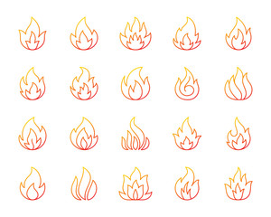 Fire simple color line icons vector set