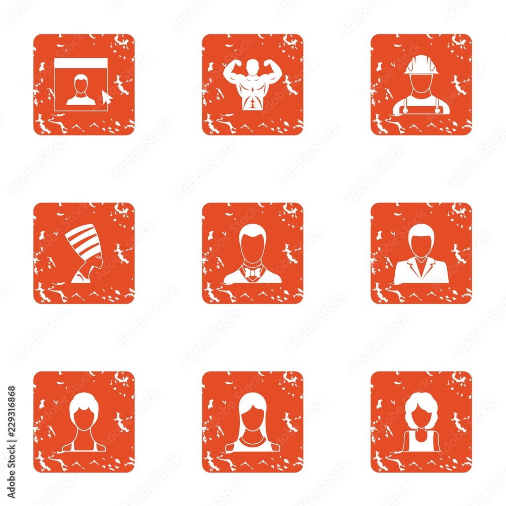 Poster fascination icons set. grunge set of 9 fascination vector icons for web isolated on white background