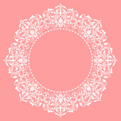 Decorative frame Elegant vector element for design in Eastern style, place for text. Floral pink border. Lace illustration for invitations and greeting cards