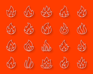 Fire simple paper cut icons vector set