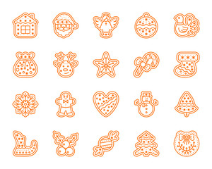 Christmas Gingerbread simple line icons vector set
