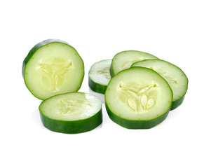 Fresh japanese cucumber sliced isolated on white