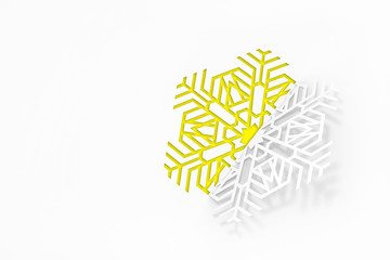 New year's eve greeting card concept. Snowflake cut from paper, casting a shadow. 3d illustration