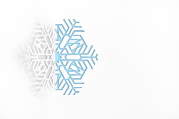 New year's eve greeting card concept. Snowflake cut from paper, casting a shadow. 3d illustration