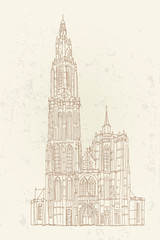 Vector sketch of Cathedral of Our Lady, Antwerp, Belgium