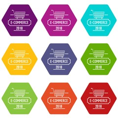 Online commerce icons 9 set coloful isolated on white for web