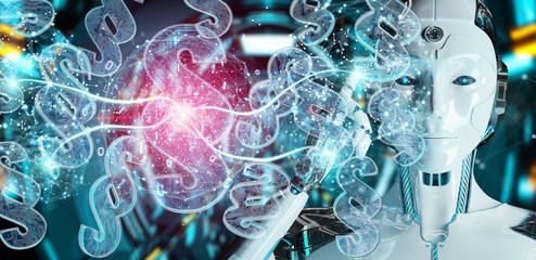 Cyborg judge using 3D rendering digital paragraph law symbol