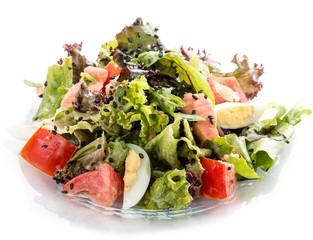 Salad with salmon and vegetables with oyster sauce. Asian Lunch