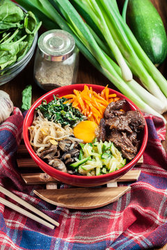 Bibimbap - rice with beef and vegetables