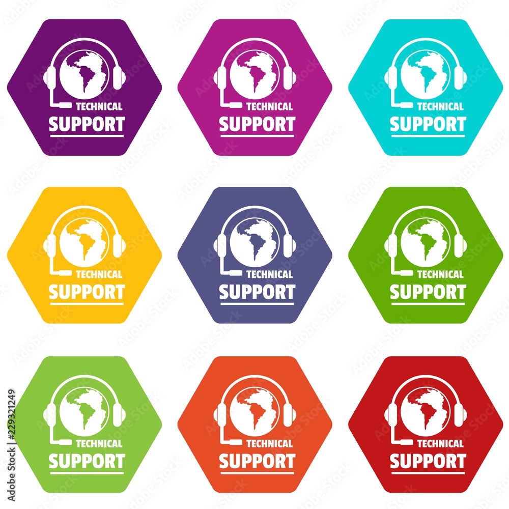 Aufkleber technical support icons 9 set coloful isolated on white for web