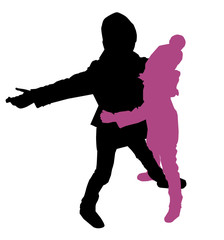 Silhouette of two children: a boy and a girl. Vector illustration.