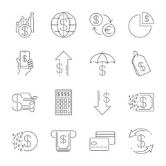 Simple line web icons set - money, finance, payments. Contains such Icons as Wallet, ATM, calculation and more. Editable Stroke.