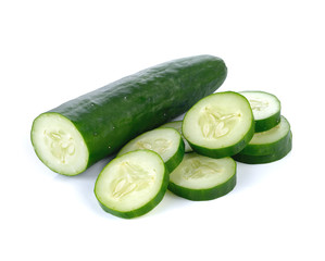 Fresh japanese cucumber sliced isolated on white