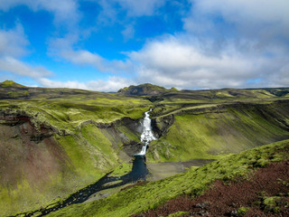 Epic view on canyon Eldgjá - largest volcanic canyon in the world with one of most impressive...