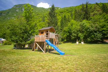 Obraz na płótnie Canvas Children's playground in Adrenaline Check eco camp resort in Slovenia.