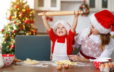 happy family bake christmas cookies.