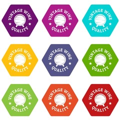 Vintage wine icons 9 set coloful isolated on white for web