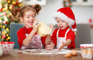 happy children bake christmas cookies.