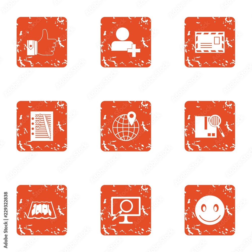 Poster add recipient icons set. grunge set of 9 add recipient vector icons for web isolated on white backgr