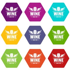 Wine barrel icons 9 set coloful isolated on white for web