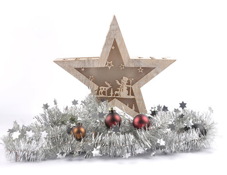 LED Leuchte mit Weihnachtsdekoration auf weiss